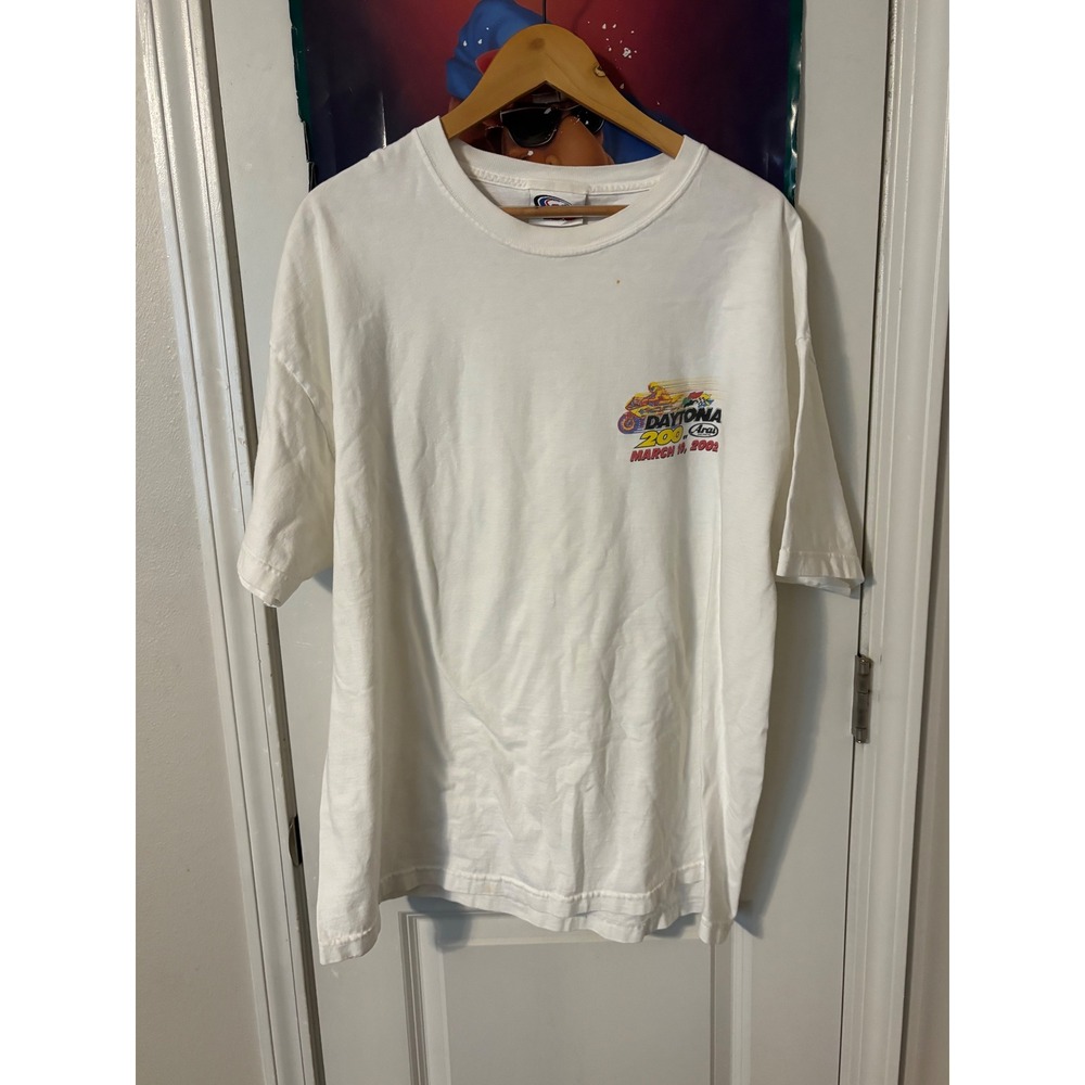 Vintage 2002 Daytona 200 Arai Motorcycle Racing T-Shirt White ISC Mens XL